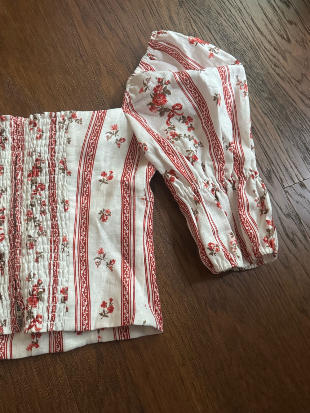 Reformation Linen Norton Floral Puff Sleeve Vienna Crop 0 NWT - Picture 11 of 11